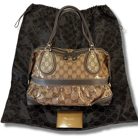 ✨Gucci✨ GG Crystal Coated Monogram Canvas Mix Top Handle Tote Satchel w Dust Bag - Picture 14 of 17